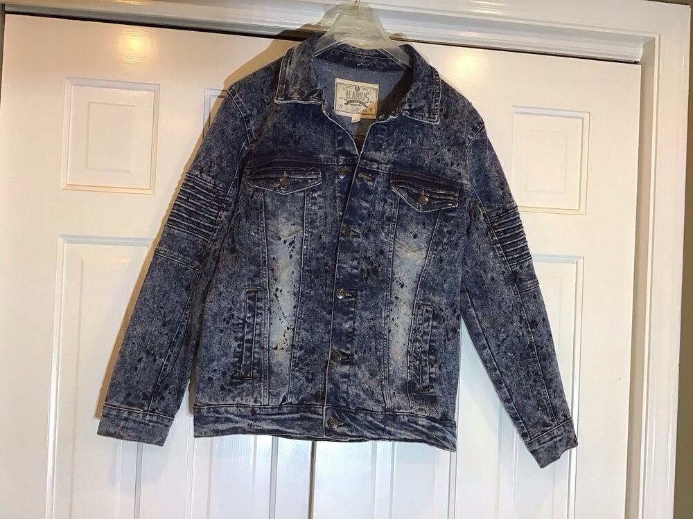 Akademiks Jeanius Y2K Acid Wash Splatter Denim Jean Jacket SzL Grunge Streetwear